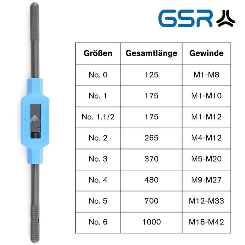GSR Silver Tap Wrench DIN 1814 Adjustable, Hand Tap (Size