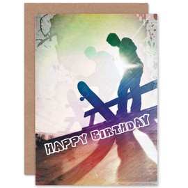 Happy Birthday Cool Skateboard Grunge Style Sport Teen Sealed Greeting Card Plus Envelope Blank inside