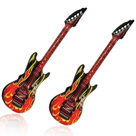 2 Pcs Inflatable Flame Guitar, Blow up Guitar, Dress Punk Rocker Party Accessories, Inflatable Rock Star Toy Set for 80s 90s Themed Carnival Party Fancy Dress Accessory