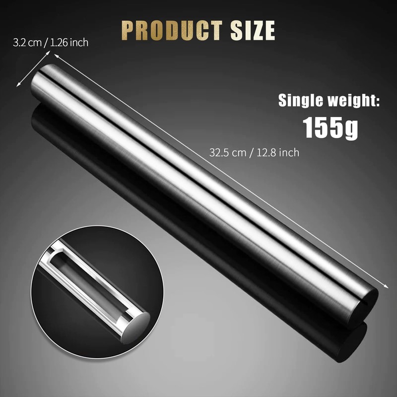 1 Pcs Rolling Pin, 304 Stainless Steel Rolling Pin, Non-Stick