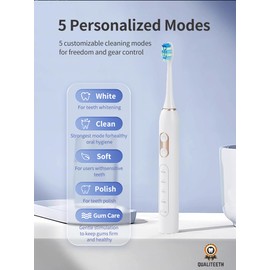 QUALITEETH T13 Sonic Electric Toothbrushes with Travel Case, 8 Brush Heads (White)