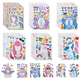 OSDUE Children's Stickers, Pack of 30 Unicorn Stickers, DIY Face Stickers, Children's Stickers, Make a Unicorn Face Stickers, Unicorn Stickers for Kids, Funny Faces Stickers for Children Party
