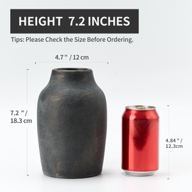 PORCER Ceramic Rustic Farmhouse Flower Vase, 7.2 Inch Boho Terracotta Vase for Home Decor, Living Room, Table, Shelf, Mantel Decoration, Farmhouse-Bronze