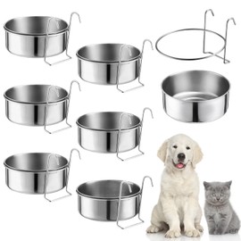 mumufy 6 Pieces Stainless Steel Hanging Water Bowls with Holder Detached Anti Spill Pet Metal Bowl Cage Kennel Crate Food Bowl(16 x 6 cm)