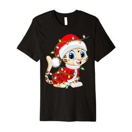 Leopard Christmas Lights Santa Costume Cute Animal Xmas Premium T-Shirt