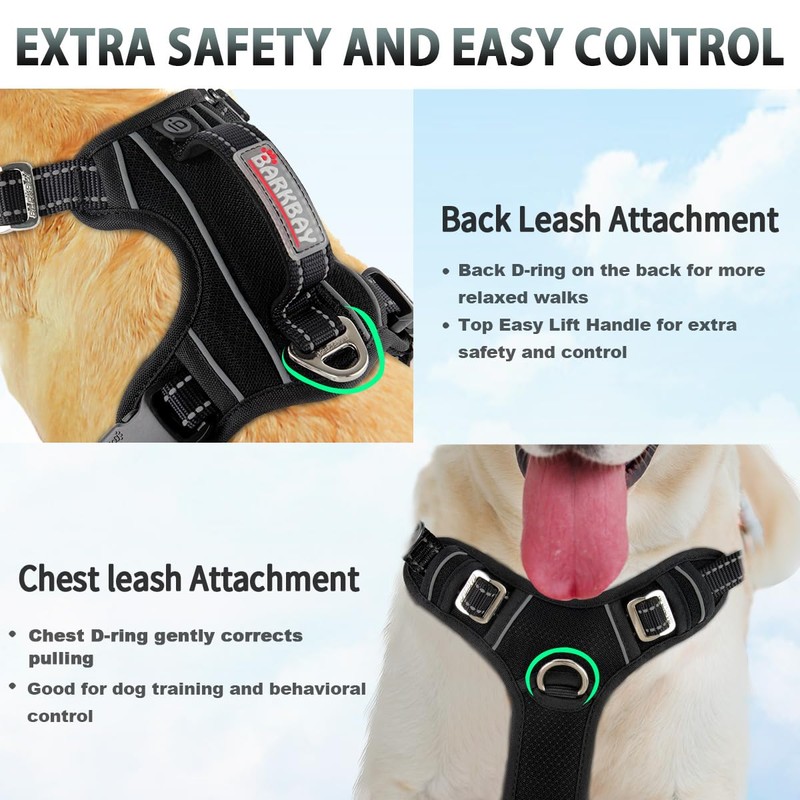 BARKBAY No Pull Dog Harness 3 Buckles Large Reflective Dog