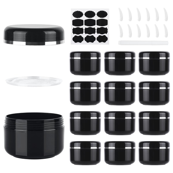 MirraSwit 12 Pcs 100ml Cosmetic Sample Jars, Plastic Refillable Travel