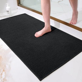 Homaxy Chenille Bathroom Rug Soft Bath Mat Non-Slip Washable Bath Mat Absorbent Bath Rug Bath Rug Shower Mat for Bathroom, Shower, Bathtub - 50 x 80 cm, Black