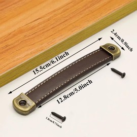 Oenothera 6 Pieces Leather Furniture Handles, Vintage Leather Door Knobs, Leather Drawer Pulls, for Cabinet Cupboards Wardrobe Dresser（Brown）