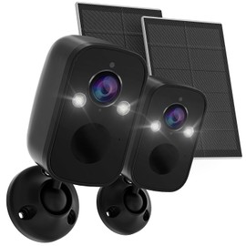 Rraycom 2Pack Wireless Battery-Powered Security Camera Outdoor with Solar Panel, 2K QHD, Color Night Vision, 130° Viewing Angle, AI Motion Detection, 2-Way Talk, Cloud/SD Storage