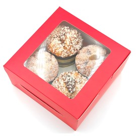 MonYouGe 10-Set Cupcake Boxes Bulk with Clear Display Window Hold 4 Standard Cupcakes, Disposable Food Grade Red Cupcake Carrier Cupcake Container, Perfect for Cupcakes Muffins Cookies Pastries