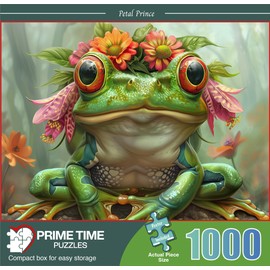 Prime Time Puzzles 1000 Piece Jigsaw Puzzle for Adults - Cute Spirit Animal Frog Prince - Challenging and Hard Puzzle Perfect for Game Nights - 20x27 inches(Petal Prince)