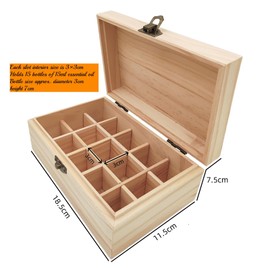 Anktily Unfinished Wooden Storage Organizer Box with 15 Compartments, 18.5 x 11.5 x 7.5 cm Unpainted Wood Case Box with Clasp for Small Keepsakes, Jewellery, Tea Bag Holder Case