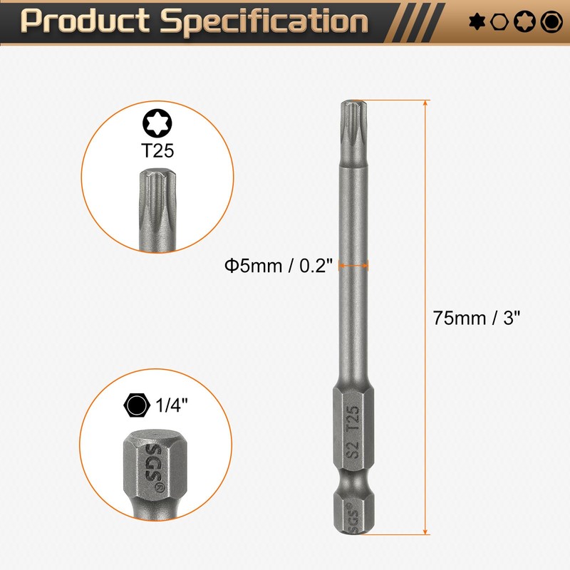 sourcing map T25 Torx Head Screwdriver Bit 1/4" Hex Shank