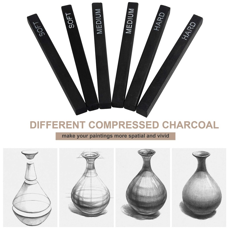 MyLifeUNIT Compressed Charcoal, Square Vine Charcoal Sticks for Drawing, Pack