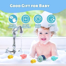 Dokpav 7pzs Juguetes de Baño para Niños, Juguetes de Baño Flotantes, Juguetes Bañera para Bebe, Juguetes de Baño Flotantes, Animales de Juguete Agua (Tortugas + Delfín + Pato)