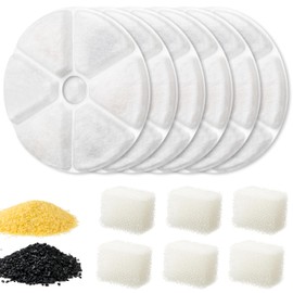 FurUlixty Pet Water Fountain Filter Replacement - 6 Pack Triple Activated Carbon Fountain Filters & 6 Pack Sponges, Filters Replacement for 84oz/2.5L Plastic Stainless Steel Automatic Pet Fountain