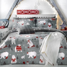 Bedlam Christmas - Polar Bears - Easy Care Duvet Cover Set | Single Bed Size | Silver Bedding