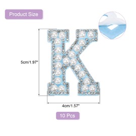 sourcing map 10 Pcs Iron on Letter Patches, Letter K Rhinestone Alphabet Applique Rhinestone Pearl English Letter Sewing Patches for Clothing Hats Jeans Shoes DIY Craft, White/Blue
