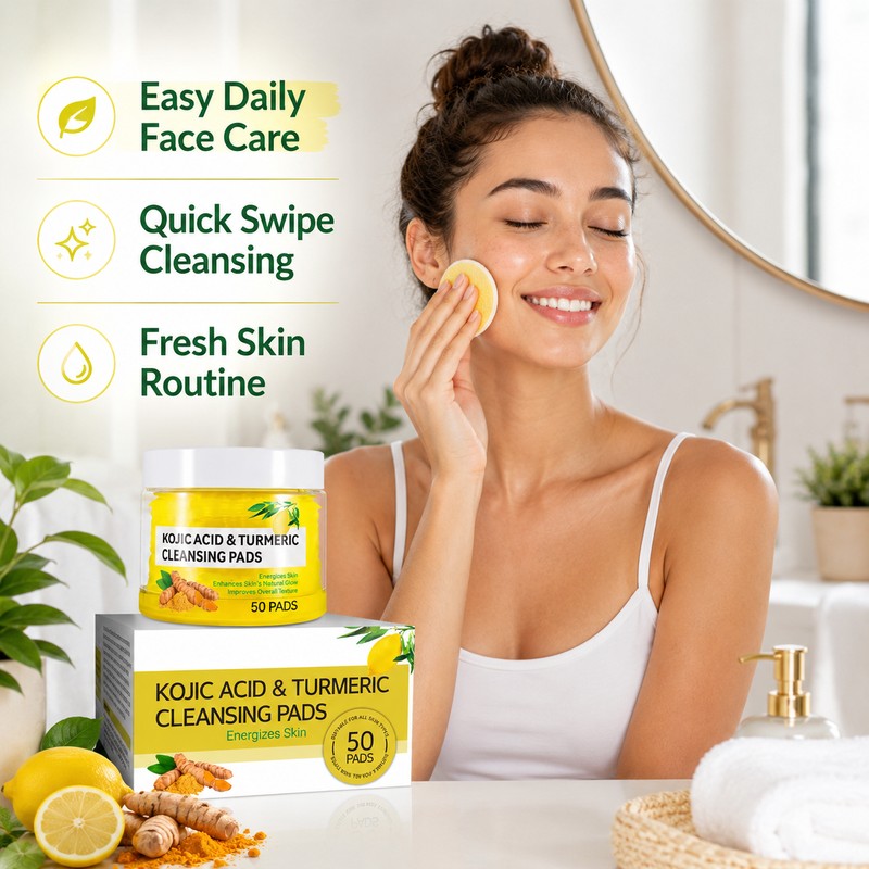 Turmeric Kojic Acid Cleansing Pads for Face – 50 Exfoliating