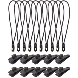 BINCKIN Tarp Clip Heavy Duty Lock Grip, 20 Pack Bungee Cord with Clips Set, Heavy Duty Tarp Clamps Tie Downs for Pool Awning Cover, Car Cover (Black)