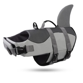 ASENKU Dog Life Jacket - Pet Safety Vest for Swimming & Boating, Shark Life Jacket with Floatation, Dog Lifesavers Swimsuits for Small Medium Large Dogs (Grey, L)