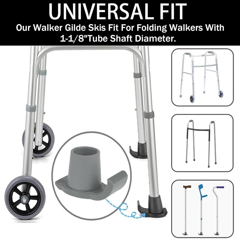 4 Pcs Walker Glide Skis Rubber Universal Walker Ski Glides