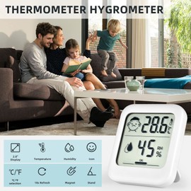 Hygrometer Indoor Thermometer, 2 in 1 Room Accurate Temperature Humidity Monitor with Large Digital View and Comfort Humidity Icon, Mini Hygrometer for Home, Greenhouse Cellar, Baby Room (White)