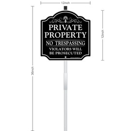 JIAMING Private Property Sign, No Trespassing Sign With 36" Metal Stake. Violator Will Be Prosecuted Sign 1 Pack 12 x 12 Inch Reflective Rustproof Aluminum,WeatherProof and Fade Resistant,Easy Mount.