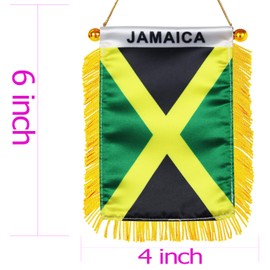 Jamaica Hanging Flag with Suction Cup 4x6 Inch - Double Sided jamaican Mini Banner for Car Rearview Mirror and Window Decor
