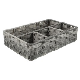 STOBAZA Woven Basket Desk Organizer Compartment Storage Box for Bathroom Office Versatile Organizer for Toiletries Pens and Accessories Grey Stylish Space-saving
