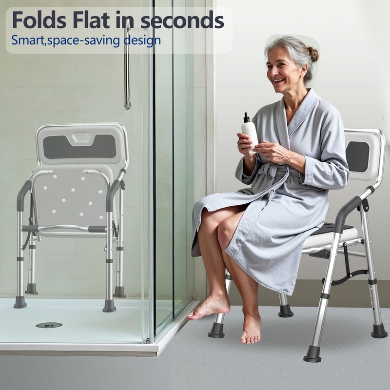 Foldable Shower Chair for Inside Shower with Arms and Back,