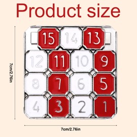BOXOB Zinc Alloy 15-Number Slide Puzzle, Metal Brain Teaser Game Portable Sliding Tiles Jigsaw with Storage Bag Educational Travel Toy for Birthday Easter Christmas Stuffers Gift (Red/White)