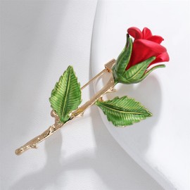Red Rose Flower Leaf Brooches for Women Green Leaf Flower Corsage Pin Metal Enamel Pin Badge for Clothing Accessories Jewelry Gifts
