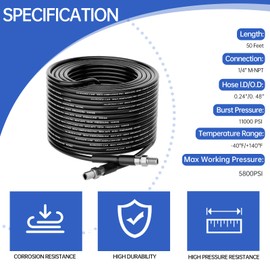 Sewer Jetter Kit for Pressure Washer 50FT，Drain Cleaner Hose 1/4 Inch NPT Corner, Rotating and Button Nose Sewer Jetting Nozzle Kit Waterproof Tape Pearl Corsage Pin and Spanners，5800PSI