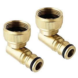 Tesmotor Angled Tap Connector, Plug System 3/4 Inch Female Thread (26.5 mm/G3/4 Inch) Brass Hose Adapter Pack of 2