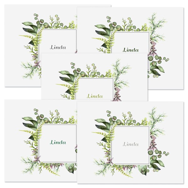 Botanical Watercolor Personalized Note Cards - 24 Cards with White Envelopes, 4¼ x 5½ Inch Size, Blank Stationery, Add Names or Text, For Thank You Notes, Invitations, & Announcements