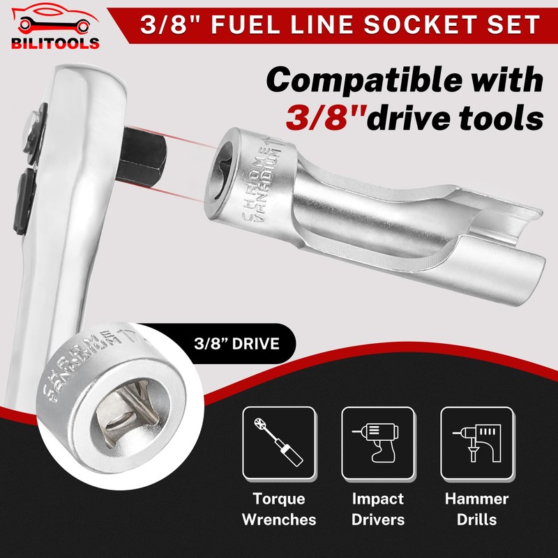 BILITOOLS Diesel Injector Fuel Line Socket Wrench Set, 3/8" Drive