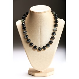 Banded Agate 14mm Faceted Round With Gold Bali style Spacer Beads, Greenish Agate 18" Necklace, 2" Extension, Matching Earrings Jewelry Set