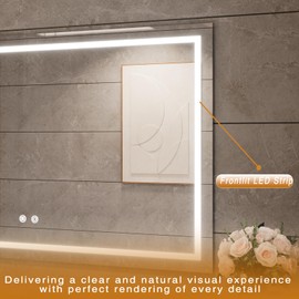 24"x32" LED Bathroom Mirror with Front Lights, Dimmable Vanity Mirror with Anti-Fog, Wall Mounted Lighted Mirror for Bathroom, CRI 90+ Brightness, Horizontal or Vertical Hanging