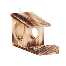 Relaxdays Squirrel Feeder for Squirrels Hanging Wooden 17.5 x 14 x 25 cm Flamed