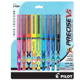 PILOT Precise V5 Deco Collection Bolígrafos con punta extrafina, caja de docenas, azul (38816), Multicolor 2, 9-Pack