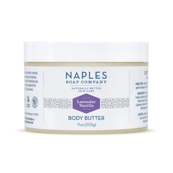 Naples Soap Natural Body Butter - Rich Cocoa Shea Body Butter Made For Women With No Harmful Ingredients - Natural Skin Care For Nourished And Moisturized Skin - 9 oz, Lavender Vanilla