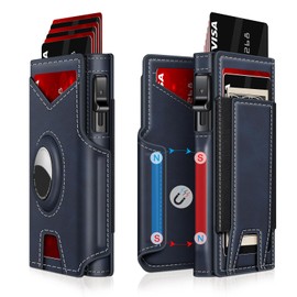 Iitrrs Airtag Wallet for Men, Minimalist Slim Mens Wallet Smart Pop Up Credit Card Holder for 9-13 Cards, RFID Blocking Wallet with ID Window & Cash Slot, Compact Bifold Metal Aluminum Card Case