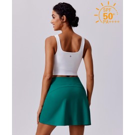 PINSPARK Tennis Skorts for Women with Pockets High Waisted Golf Skirt Stretchy Skater Skorts for Women Dressy Casual, Green Jade XL