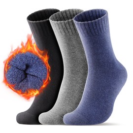 Redair Merino Wool Socks Mens, 3 Pairs of Heavyweight Thermal Running Socks for Winter, Thermal Warm Boot Socks for Outdoor indoor, Moisture Wicking Soft Crew Socks fit Sizes 6-13