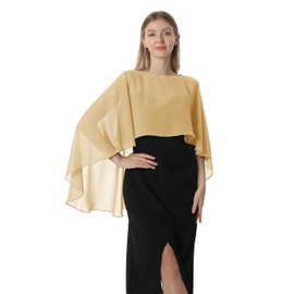 Hotshawl Capelets for women Chiffon Cape Shawls and Wraps for Evening Dress Wedding Capes Cover Up (Gold)