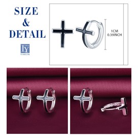 Yumilok Black Cross Earrings Women's Hoop Earrings Silver 925 Women's Stud Earrings for Women Girls, Sterling Silver