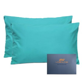 LINENLINE Bedding - Juego de 2 fundas de almohada de microfibra cepillada supersuaves, cómodas, transpirables, resistentes a la decoloración y a las manchas, 20 x 30 pulgadas, color verde azulado