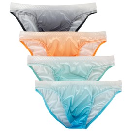 WINDAY Men Briefs Gradient Color Silk Low Rise Bikini Briefs and Breathable Underwear N2304 L 4-Pack Mixed Color A